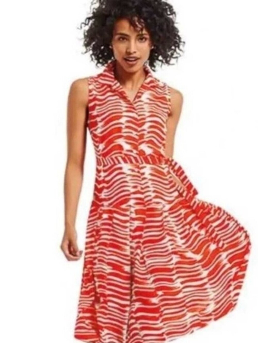 CAbi Women's M Red and White Striped Sleeveless Shirt Dress